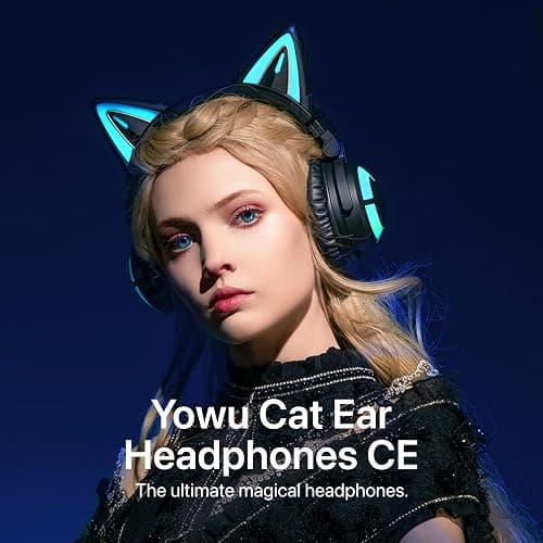 YOWU Cat Ear Headphones, Cute Cat Ear Gaming Headsets with Bluetooth 5.2 for PC/PE/Switch/PS4/PS5, Built-in Mic & Customizable RGB Light Effect for Anime Lovers(CE Black) thumbnail 2