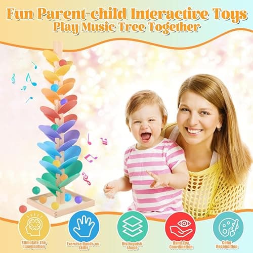 Marble Run Wood Ball Drop Toy for Kids 3-5 Toddlers Wooden Musical Tree Set Ball Run Toys for 4-8 8-12 Years Old Marble Tree Montessori Toys Christmas Birthday Gift (1.1inch Balls) thumbnail 6