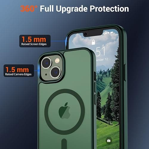 SUPFINE Magnetic for iPhone 14 Case & iPhone 13 Case (Compatible with MagSafe)(Military Grade Drop Protection) Slim Translucent Matte Shockproof Phone Cover,Forest Green thumbnail 4