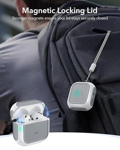 ESR for AirPods 4 Case, Compatible with AirPods 4th Generation Case (2024) (USB-C), Compatible with MagSafe, Drop Protection Cover with Lanyard, Magnetic Lid Lock, Orbit Hybrid Series, White thumbnail 4
