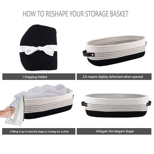 Oradrem Cotton Rope Toilet Basket Bathroom Decor Baskets, Toilet Paper Holder Basket, Farmhouse Home Decor Organizing Small Baskets 13"x5.9"x4" Black thumbnail 8