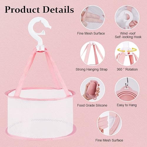 AUAUY Makeup Brush Cleaning Mat & Hanging Drying Net, Foldable Makeup Brush Cleaner, Silicone Brush Cleaning Bowl With Mesh Drying Rack Basket to Dry Makeup Sponge, Powder Puff, Brush(Pink) thumbnail 2