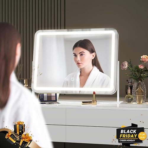 Hasipu Vanity Mirror with Lights, 14" x 11" LED Makeup Mirror, Light up Mirror with 10X Magnification, Smart Touch 3 Colors Dimmable (White) thumbnail 8