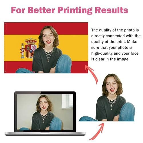 Personalisierte Spanien Flagge Selbst Gestalten, Fahne Selbst Gestalten, Spanien Gestalten Sie Ihre eigene Flagge mit Foto/Logo/Text für Schlafsäle Schlafzimmer Garten Jahrestag Party Bar Deko thumbnail 3