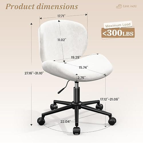 DurayLoly Vanity Chair with Wheels,Ergonomic Desk Chair with Back | 360° Swivel, Height Adjustable, Small Desk Chair for Bedroom, Makeup Room, Dorm, 300 lbs White thumbnail 2
