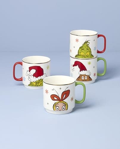 Lenox 898097 Merry Grinchmas Stackable Mugs, Service For 4, Assorted, Christmas, Drinkware Set, Holiday Glasses thumbnail 5