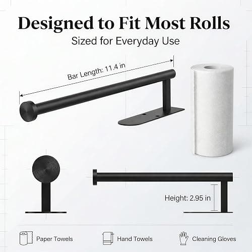 Paper Towel Holder Under Cabinet, Self Adhesive or Screw Mount, Fits Most Standard US Paper Towel Rolls, SUS304 Stainless Steel, Black thumbnail 2