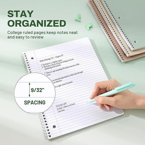 SUNEE Spiral Notebooks, 3 Pack, 1-Subject, College Ruled Paper, 8" x 10-1/2", 70 Sheets per Notebook, Assorted Aesthetic Colors Spiral Notebooks for School thumbnail 6