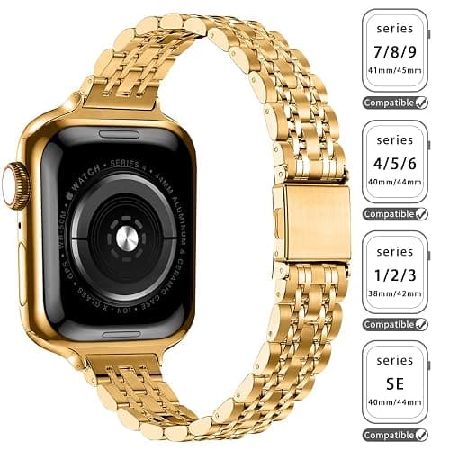 QUNDAXI Slim Watch Band Compatible with Apple Watch 41mm 45mm 42mm 44mm 40mm 38mm Metal Stainless Steel Watchband Suitable for iWatch 10/9/8/7/6/5/4/3/2/1/SE Series Women Luxury Strap thumbnail 2
