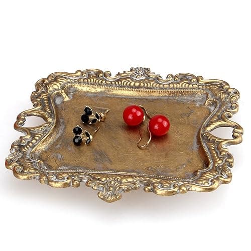 Vintage Decor for Home Bathroom Accessories Small Jewelry Tray Antique Ring Dish French Country Gold Trays Cute Brass Trinket Jewelry Plate Display Holder Baroque Moody Bedroom Wedding Decor Tray - Image 1