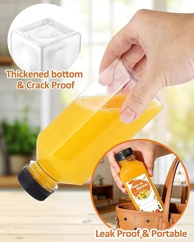 Exsmile 36 Pack 8oz Plastic Juice Bottles with Caps, Empty Reusable Bottles for Juicing Bevergae, Plus Labels & Funnel & Brush, Clear Juice Containers with Lids for Smoothies Ginger thumbnail 5