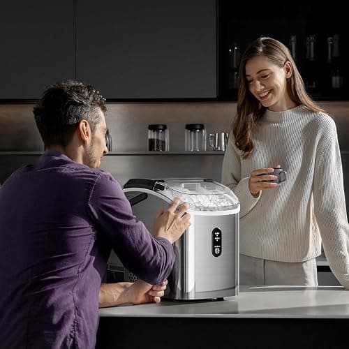 Kismile Nugget Ice Makers Countertop, 35Lbs/24H, Portable Sonic Ice Machine with Self-Cleaning/One-Click Operation for Home/Office(Stainless Steel Silver) thumbnail 6