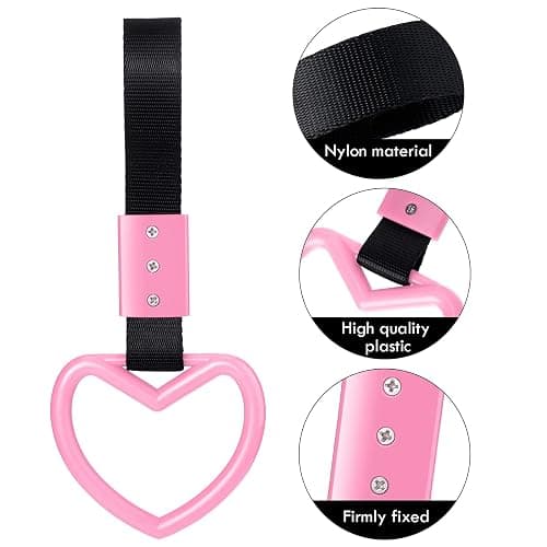 BBTO 2 Pieces Heart shaped Car Handle Straps Drift Charm Rear Bumper Warning Ring Decor Subway Bus Broken Heart Handle for Car Interior(Light Pink) thumbnail 3