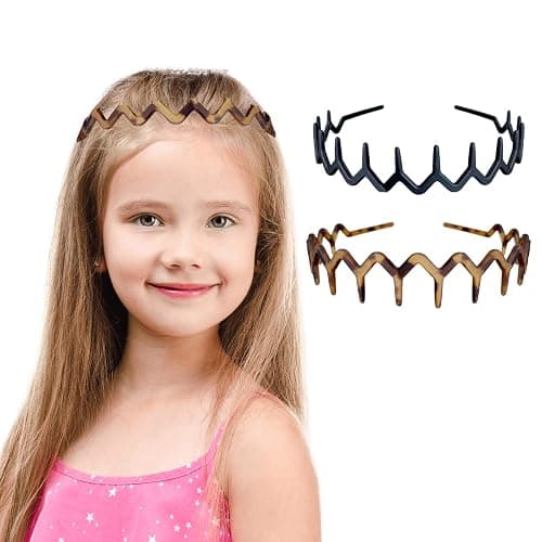 LZEDIRA 2PCS Unisex Adult Men Women Girls Plastic Wavy Tooth Headband, Black, Brown thumbnail 5
