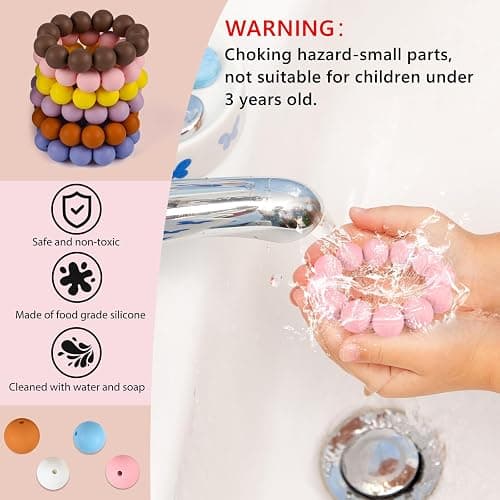 ASTARON 100 Pcs 15mm Silicone Beads for Keychain Making, Light Blue Round Rubber Beads Bulk for Bracelets Beadable Pens Decorations Crafts Supplies thumbnail 4