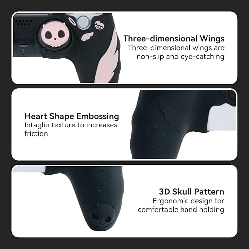 GeekShare Halloween ps5 Controller Skin Set Sweetheart Skull Design Anti-Slip Silicone Cover for ps5 Wireless Controller with 2 Thumb Grips & 2 Stickers (Black) thumbnail 5