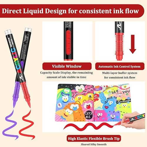 Gelanty Feutre Acrylique,120 couleurs Acrylic Paint Marker avec pinceau flexible, Straight Liquid Acrylic Brush Marker peignant le verre, le bois, les œufs de Pâques. thumbnail 3