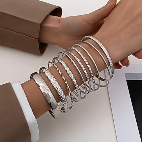 IFKM Gold Bracelets for Women, 14K Gold Plated Dainty Layered Chain Bracelets Adjustable Cute Bangle Link Bracelet Set thumbnail 2