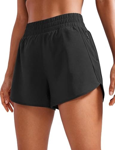 CRZ YOGA Dolphin Athletic Shorts for Women 3" - High Waisted Quick Dry for Running Workout Gym Track with Zip Pocket - Image 1