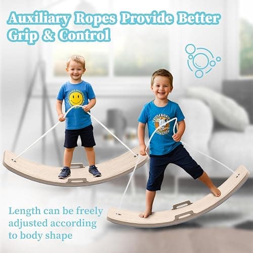Wooden Wobble Balance Board Kids, 27 Inch Balance Board Toddlers with Natural Wood Board with Rope for Indoor&Outdoor Exercise, Open Ended Learning Toy for Body Training, Birthday thumbnail 3