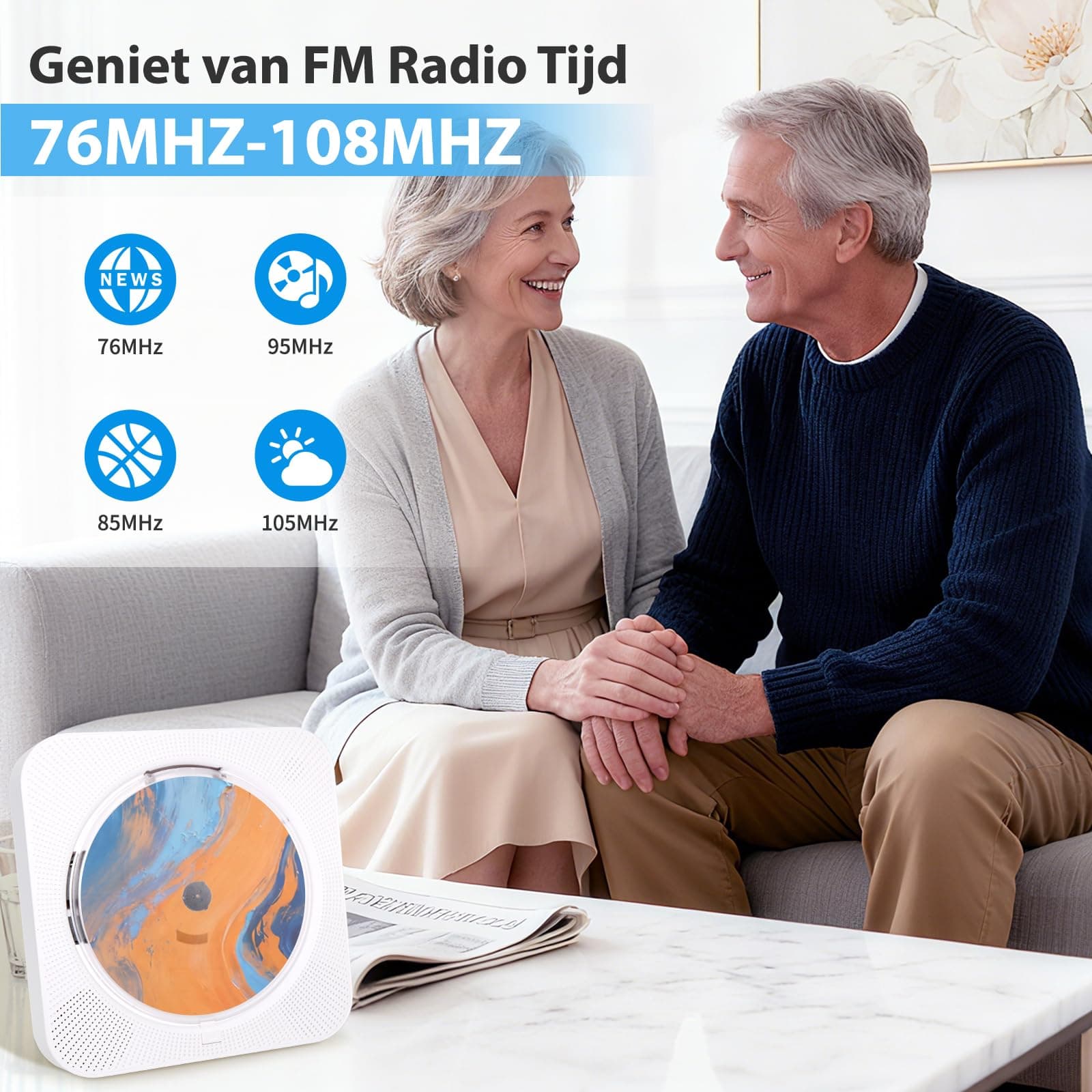 Portable Bluetooth CD Player, Home Desktop CD Player, Mini Music Players HiFi Speakers, FM Radio LED Screen AUX Headphone Holes USB Port Protective Housing Remote Control (White) thumbnail 5
