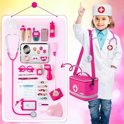 EFO SHM Doctor Kit for Kids Girls, 34 Pcs Kids Doctor Kit for Toddlers 3-5 with Medical Storage Bag & Real Stethoscope, Pretend Play Set for Boys Girls Fun Role Playing Game thumbnail 4