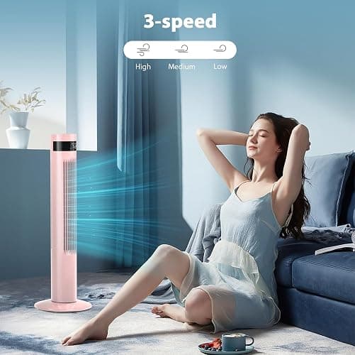 Antarctic Star Tower Fan Portable Electric Oscillating Fan (36 inch, Pink) | Quiet Cooling Remote Control Standing Bladeless Floor Fans 3 Speeds Wind Modes Timer for Bedroom Office thumbnail 6