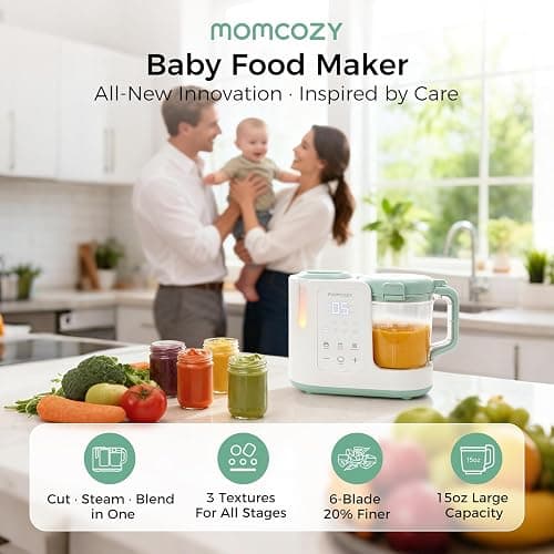 Momcozy AutoMeal Baby Food Maker – One-Step Auto Steam & Blend Food Processor, 15oz Large Cup & 6-Blade Design, Self-Cleaning, Auto 3-Stage Texture Settings for Effortless Homemade Baby Puree thumbnail 2