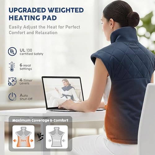 Electric Heating Pad for Neck Shoulders and Back Pain Relief, Christmas Gifts for Women Men Mom Dad Elderly, Large Weighted Neck Shoulders & Back Heat Pad, 6 Heat Settings Auto-Off, UL Certified, Gray thumbnail 4