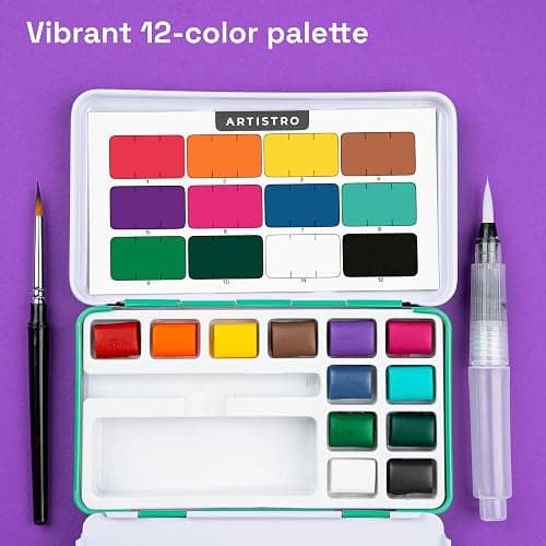 ARTISTRO Watercolor Paint Set in 12 Colors - Travel Watercolor Set with Metal Case & Bright Watercolors - Portable Set for Beginners & Amateur Artists thumbnail 3