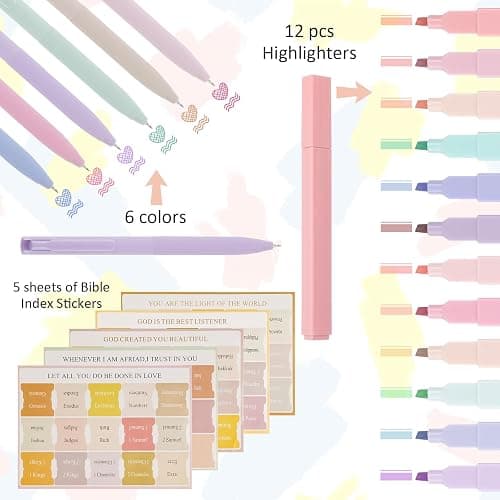 Tikplus 12Pcs Highlighters Pastel, 6Pcs 0.5mm Gel Highlighter and 75Pcs Bible Tabs, No Bleed & Quik Drying Highlighter Pen for Bible bible Journaling Supplies, Study Notes School, Stationery & Office thumbnail 2