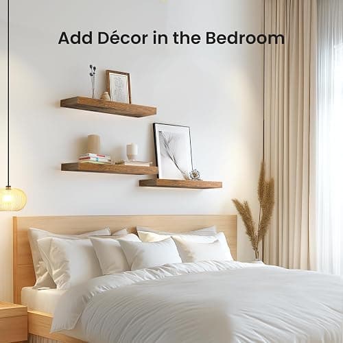AMADA HOMEFURNISHING Floating Shelves, Wall Shelves for Bathroom/Living Room/Bedroom/Kitchen Decor, Decor Shelf with Invisible Brackets Set of 3, Rustic Brown - AMFS07V thumbnail 5
