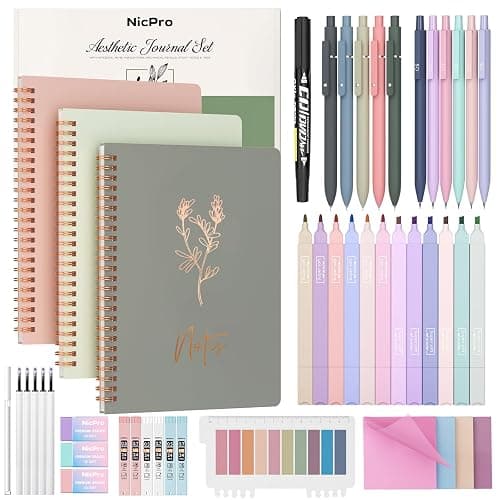 Nicpro 50PCS Cute Spiral Notebook Stationary Set For Women, Bible Journal Set, 3PCS A5 Spiral Notebook, Gel Pens, Sticky Notes & Tabs, Gift Box, Mechanical Pencils for Study Aesthetic School Supplies - Image 1