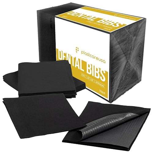 PlastCare USA Disposable Dental Bibs 13"x18" - 3 Ply Waterproof Tattoo Bib Sheet for Patients - Dentist or Medical Tray Cover and Nail Table Cover Supplies, Black - Image 1