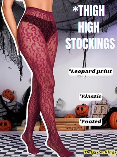 EHSUYAB Women Leopard Print Lace Tights, Cheetah Patterned Pantyhose Leggings, Sheer Fishnet Stockings Club Rave Outfits thumbnail 2