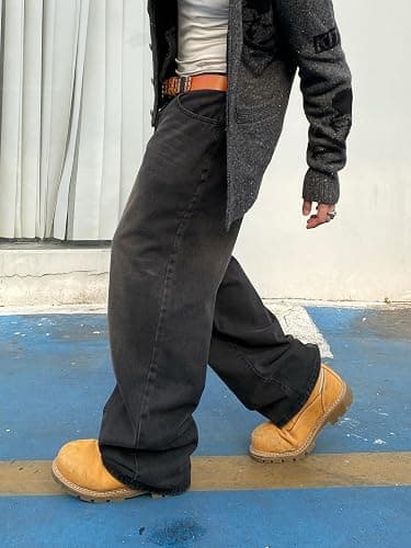 DFGIGT Men's Baggy Hip Hop Jeans Wide Leg Skater Denim Pants Casual Loose Fit Long Trousers Streetwear thumbnail 4