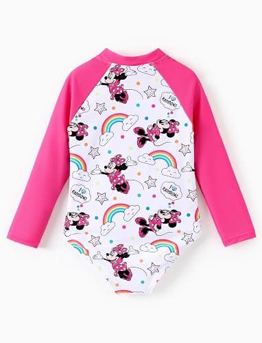 Disney Frozen Stitch Princess Minnie Mouse Girls Swimsuit Long Sleeve Rashguard UPF 50 One Piece Bathing Suit Size 3M-13Y thumbnail 2