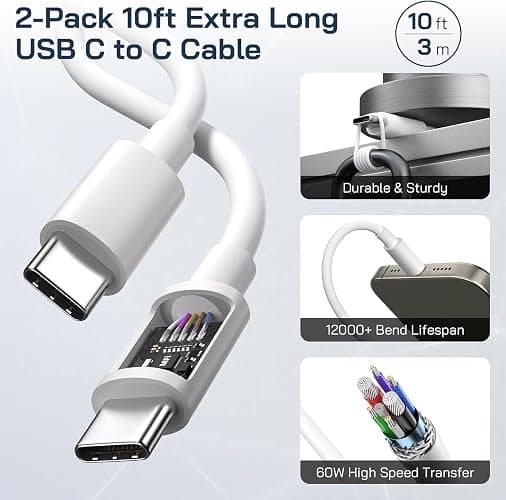 iPhone 15 Charger Fast Charging, 2Pack 10FT Long USB C to C iPhone Fast Charging Cable Cord with 20W USB C Fast Charger Block Adapter for iPhone 15/15 Pro/15 Pro Max/15 Plus, iPad 12.9/11/10.9/Air 5/4 - 2Pack 10FT C-C - 2 thumbnail 5