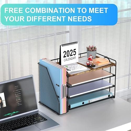 gianotter 4-Tier Paper Organizer With Magazine Holder, Desk Organizers and Accessories, Desk Accessories & Workspace Organizers, File Organizer for Office Supplies Storag (Wood, 4-Tier) thumbnail 7