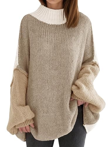 Womens Oversized Tunic Sweaters Color Block  - Image 1