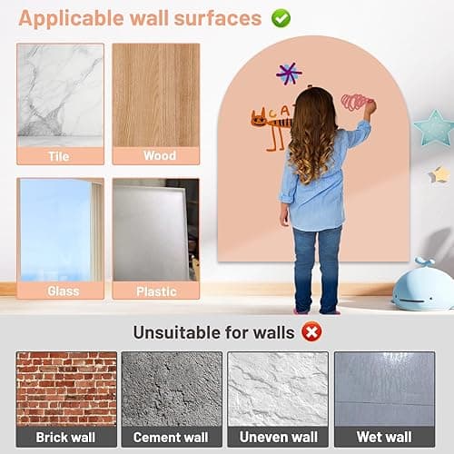 Magnetic Arch Wall Decal, 40 x 32 Upgraded Self-Adhesive Magnetic Chalkboard for Wall, Magnet Wall Drawing Learning for Kids Playroom, School, Home (Light Pink thumbnail 7
