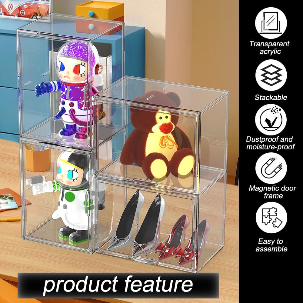 Acrylic Display Case for Collectibles, Stackable Figure Display Case, Handbag Storage with Movable Panels for Pop Figure, Toys, Sports Memorabilia, Handbag Organizer, Books thumbnail 2