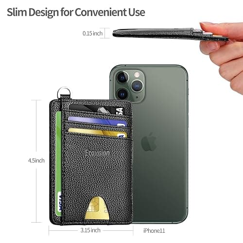 EcoVision Slim Minimalist Front Pocket Wallet, RFID Blocking Credit Card Holder Wallet with Detachable D-Shackle for Men Women thumbnail 2
