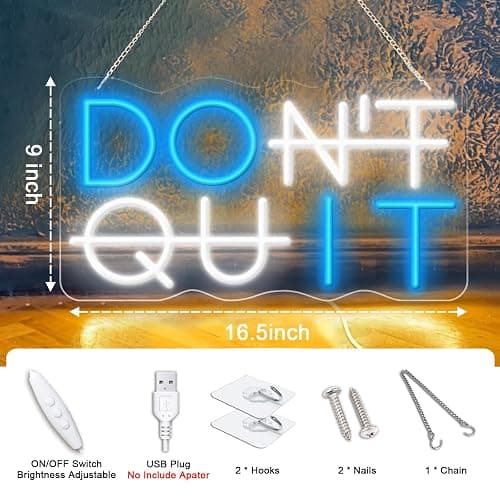KENFARI Led Neon Signs,Don't Quit Neon Sign Office Room Yoga Gym Room Man Cave Gamer Room, Powered by 5V USB with Dimmable Switch thumbnail 2