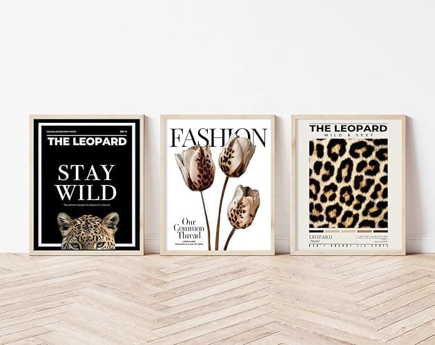 6Pcs Trendy Leopard Wall Art Cheetah Posters Lucky 8 Ball Canvas Pint | Retro Spades Poker Picture Wall Decor Fashion Leopard Flowers Print for Preppy Girls Bedroom Apartment Dorm 8x10in Unframed thumbnail 7