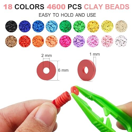 Redtwo 5100 Clay Beads Bracelet Making Kit, Flat Preppy Beads for Friendship Jewelry Making,Polymer Heishi Beads with Charms Gifts for Teen Girls Crafts for Girls Ages 8-12 - 18 Colors thumbnail 3