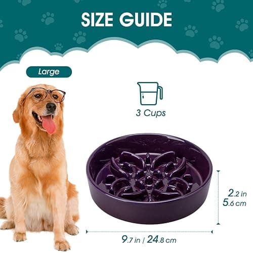 vancasso Ceramic Slow Feeder Dog Bowls, Puzzle Dog Food Bowls with Floral Maze, Anti -Slip Pet Food Dish for Large Breed, 3 Cups, Purple thumbnail 2