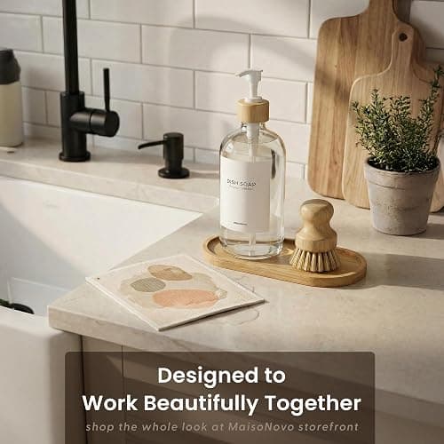 MaisoNovo Glass Dish Soap Dispenser for Kitchen Sink Set of 1-500 ml Dish and Hand Soap Dispenser Set for Kitchen - Clear Glass Bottle with White Bamboo Pump x 1 thumbnail 10