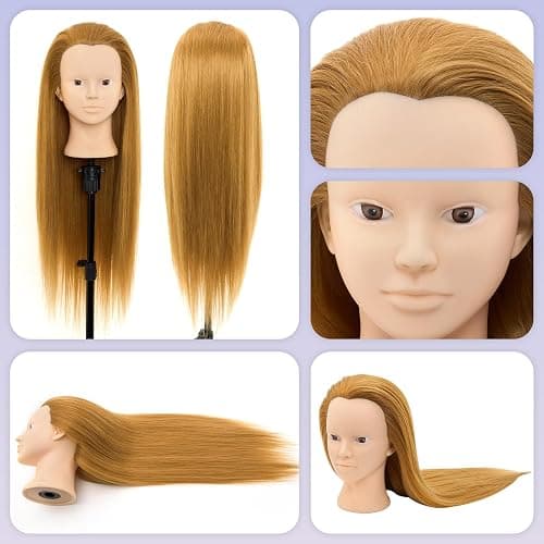 Mannequin Head with 80% Real Human Hair - 28 Inch Makeup Cosmetology Manikin Doll Head for Hair Styling, Training Practice Braiding Mannequin Head with False Eyelashes Hair Styling Set thumbnail 7