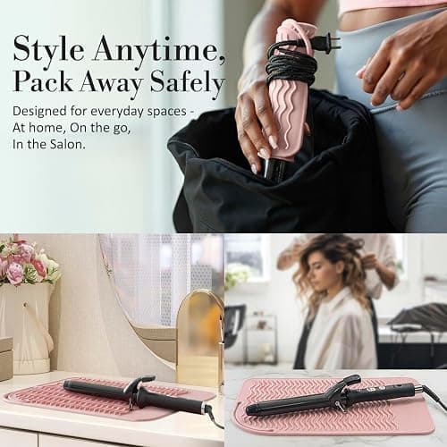 Milaya Beauty Large Heat Resistant Mat for Hair Tools – Silicone Curling Iron Holder & Flat Iron Holder – Non-Slip Hot Tool Mat & Vanity Mat – Vanity Accessories for Women, Home, Salon, or Travel thumbnail 6